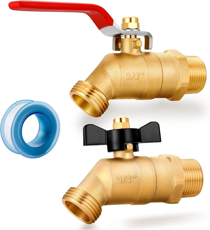 YELUN Brass Ball Valve Full Flow Male Hose Bibb 3/4" Male NPT Inlet Connection with 3/4" GHT Water Hose Outlet Heavy-Brass Faucet for Gardens and patios (Long and Butterfly 2PCS) - Image 1